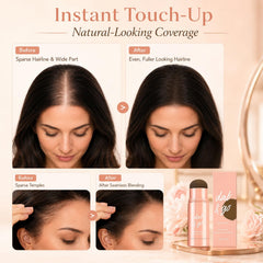 Botou in-use at hairline application covering gray roots for confidence