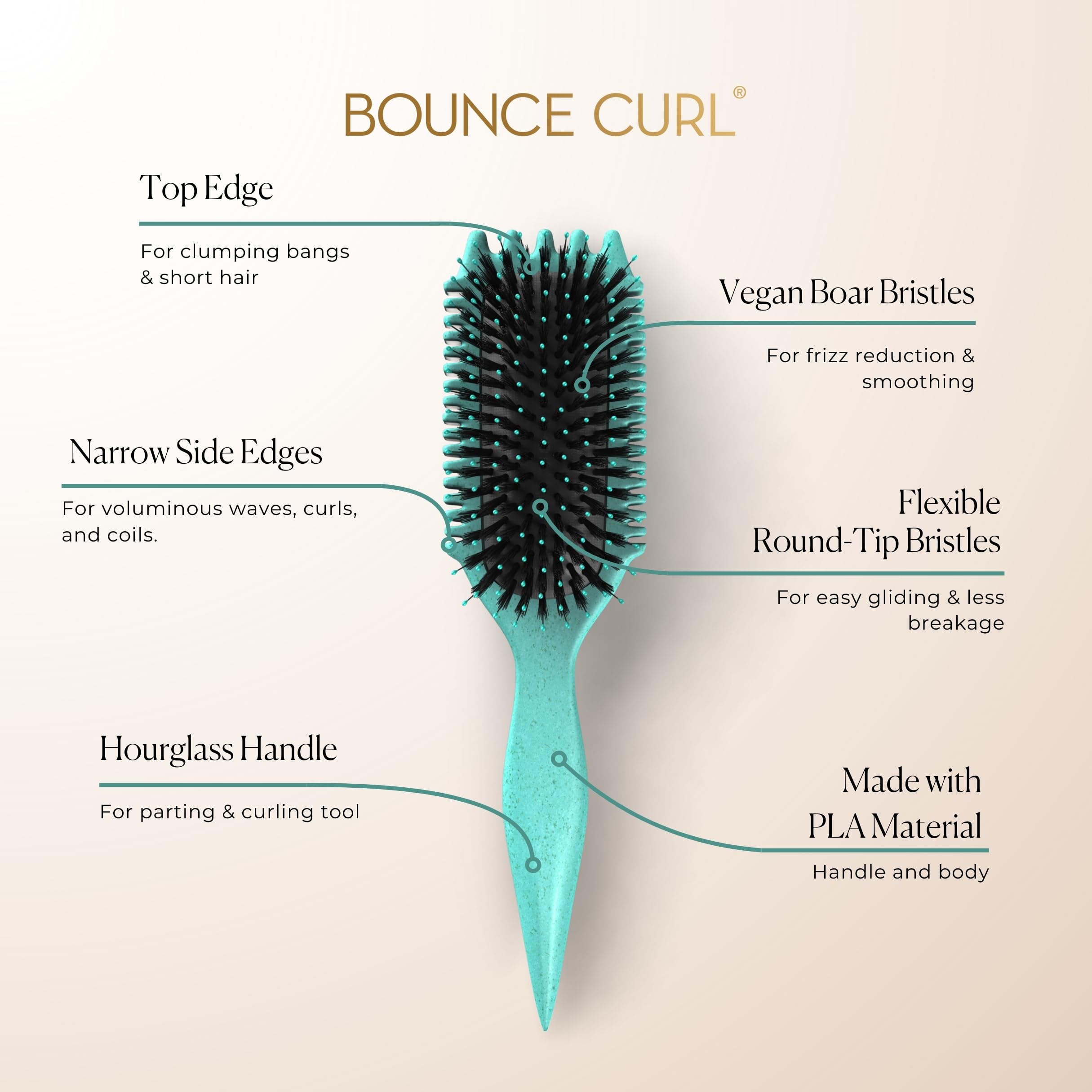 Bounce Curl bristles detail showing vegan boar-style bristles for gentle definition