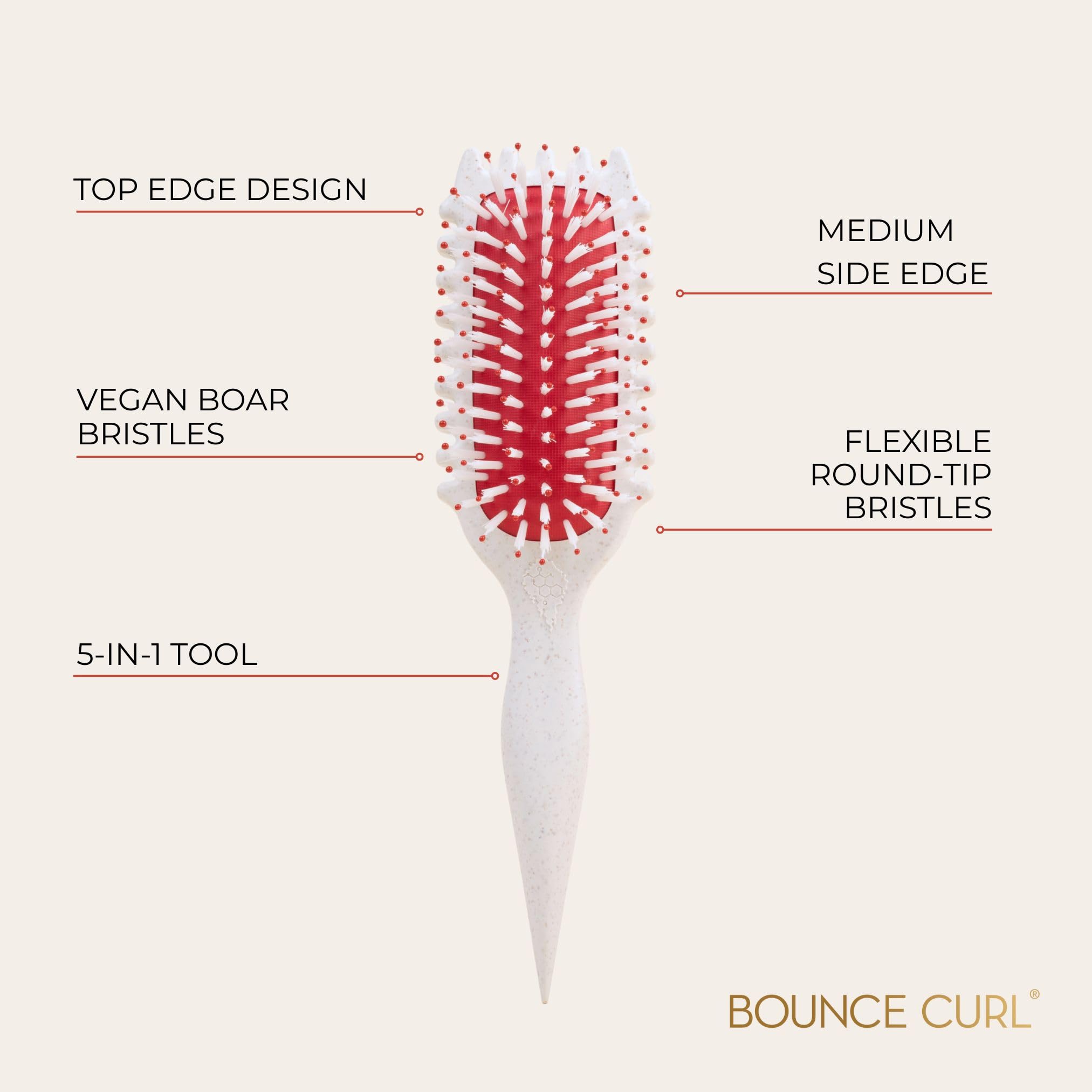 Bounce Curl bristles close-up showing vegan boar-style bristles that smooth and define