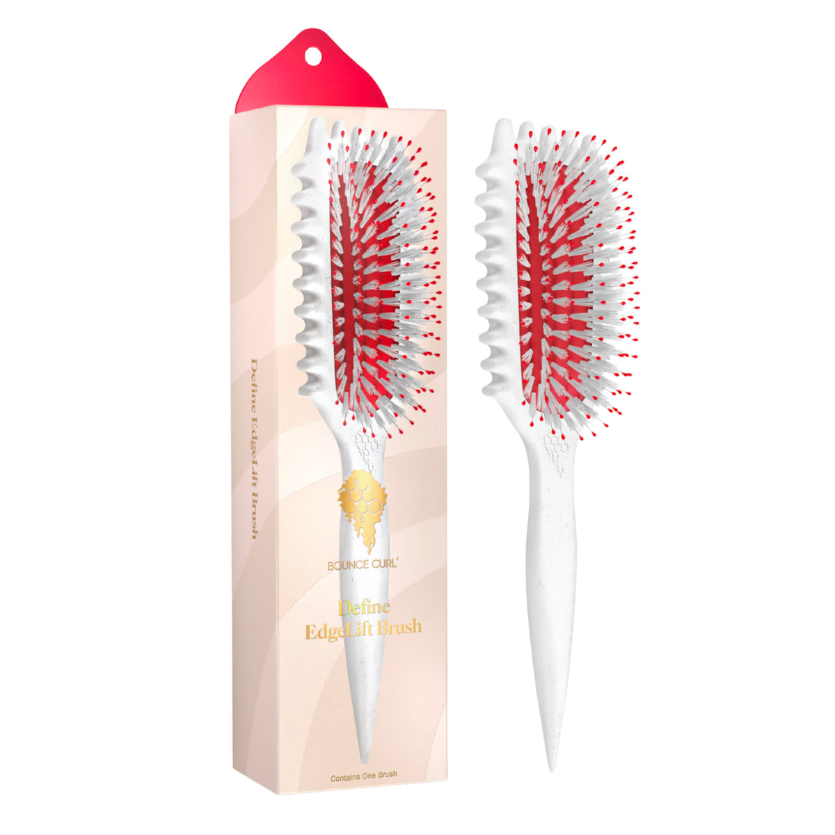 Bounce Curl brush front view showing cherry finish and ergonomic shape, for easy styling