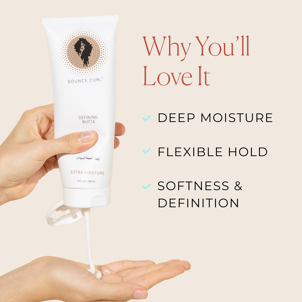 Bounce Curl butter and oil ingredients staged to show nourishing benefits