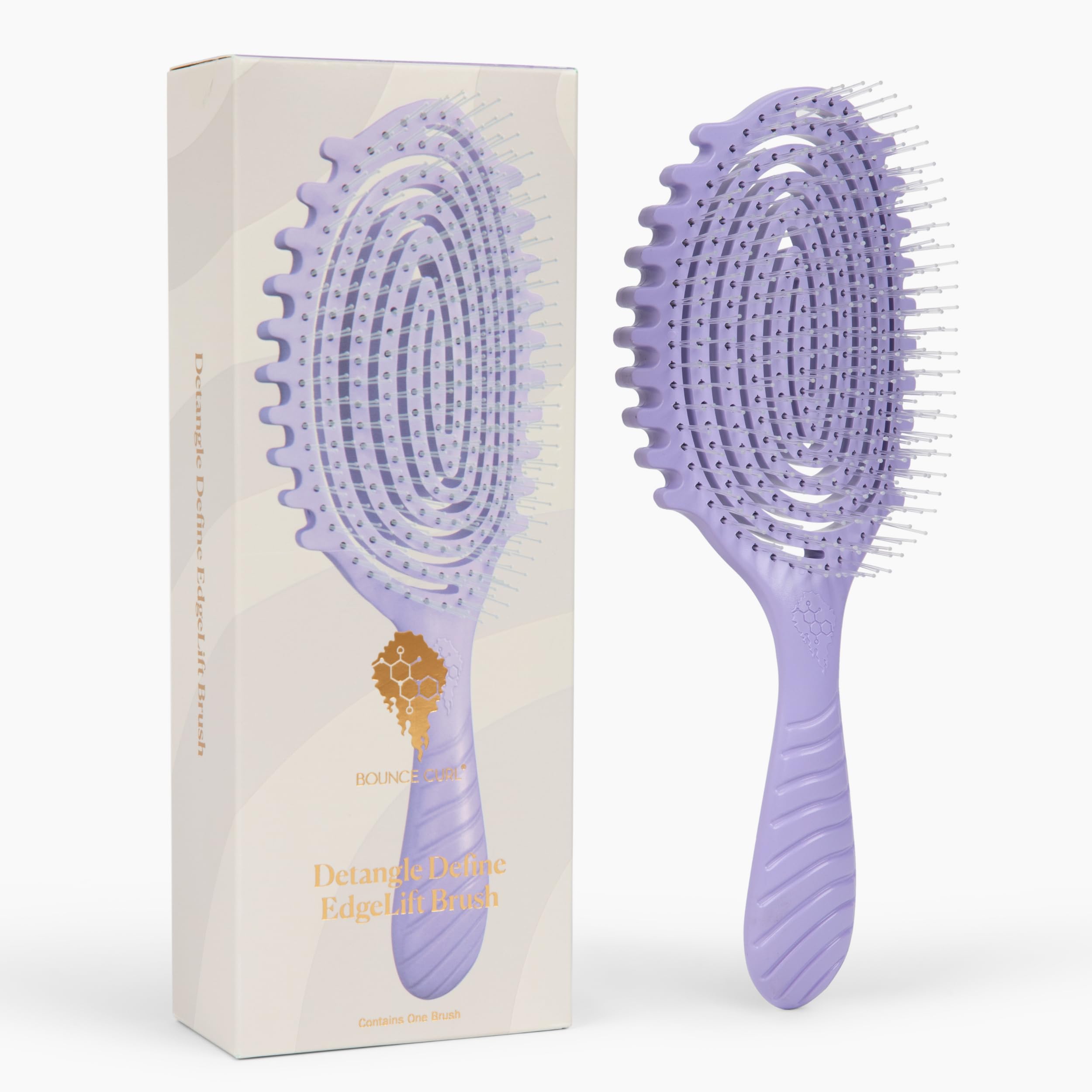Bounce Curl front view in lavender showing compact brush for gentle detangling