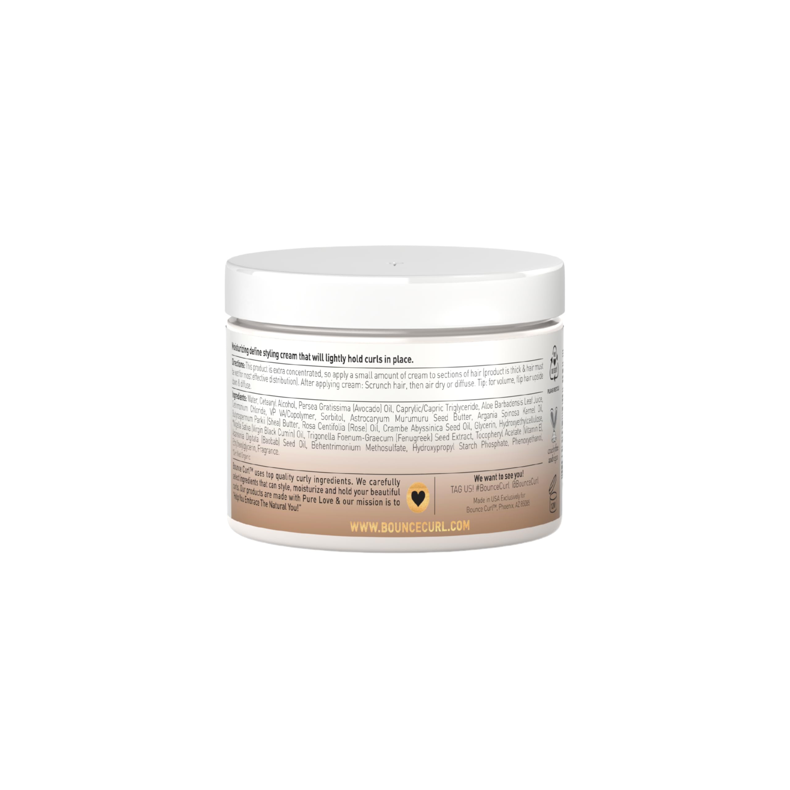 Bounce Curl ingredient focus with avocado and rose highlighting nourishing oils