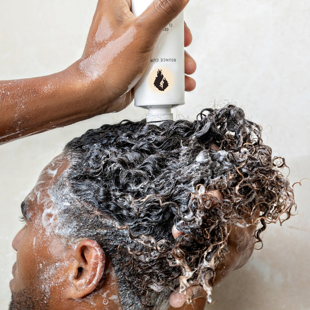 Bounce Curl label highlighting silicone, sulfate, paraben, PEG free reassurance