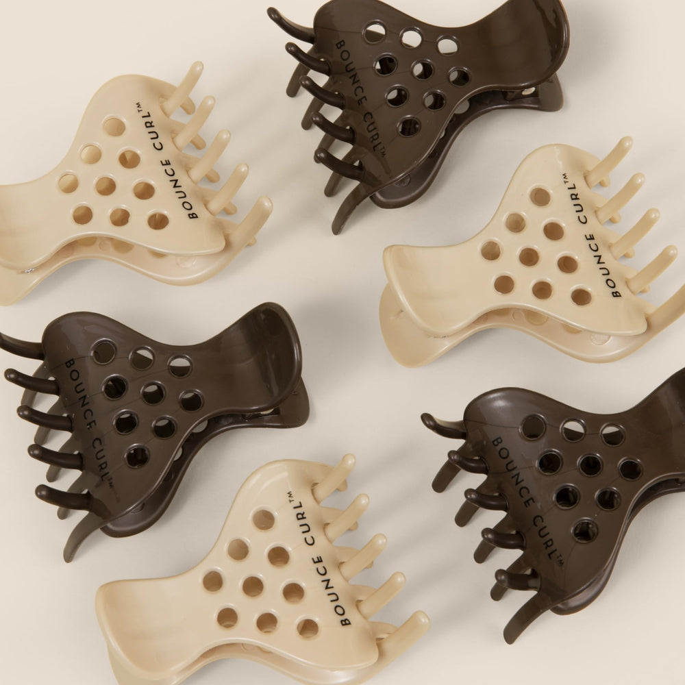 Bounce Curl clips shown with hair diffuser showing compatible drying benefit