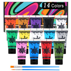 Bowitzki front packaging showing all 14 vibrant cream paints and benefits