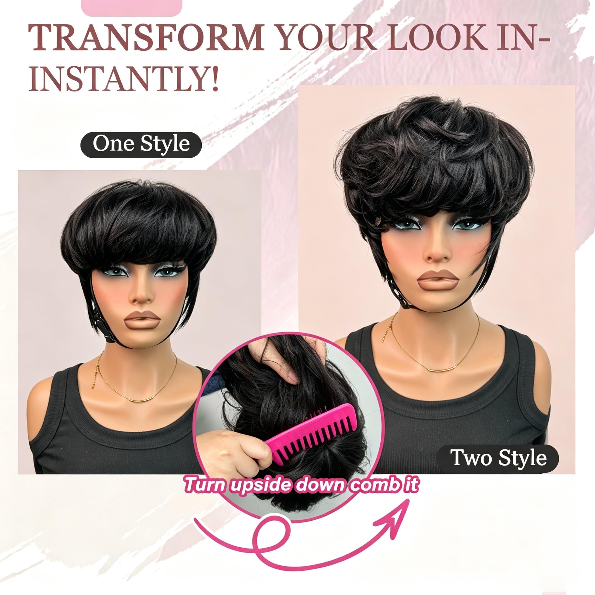 Bowl Cut ShowReal close texture shot showing human hair softness and styling versatility
