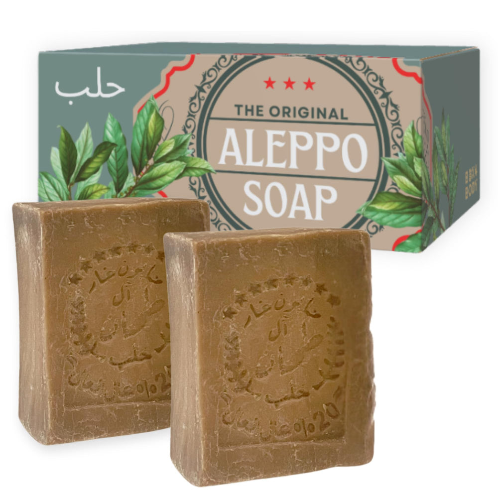 BOX 4 BODY Aleppo soap front packaging showing natural paper wrap and product name