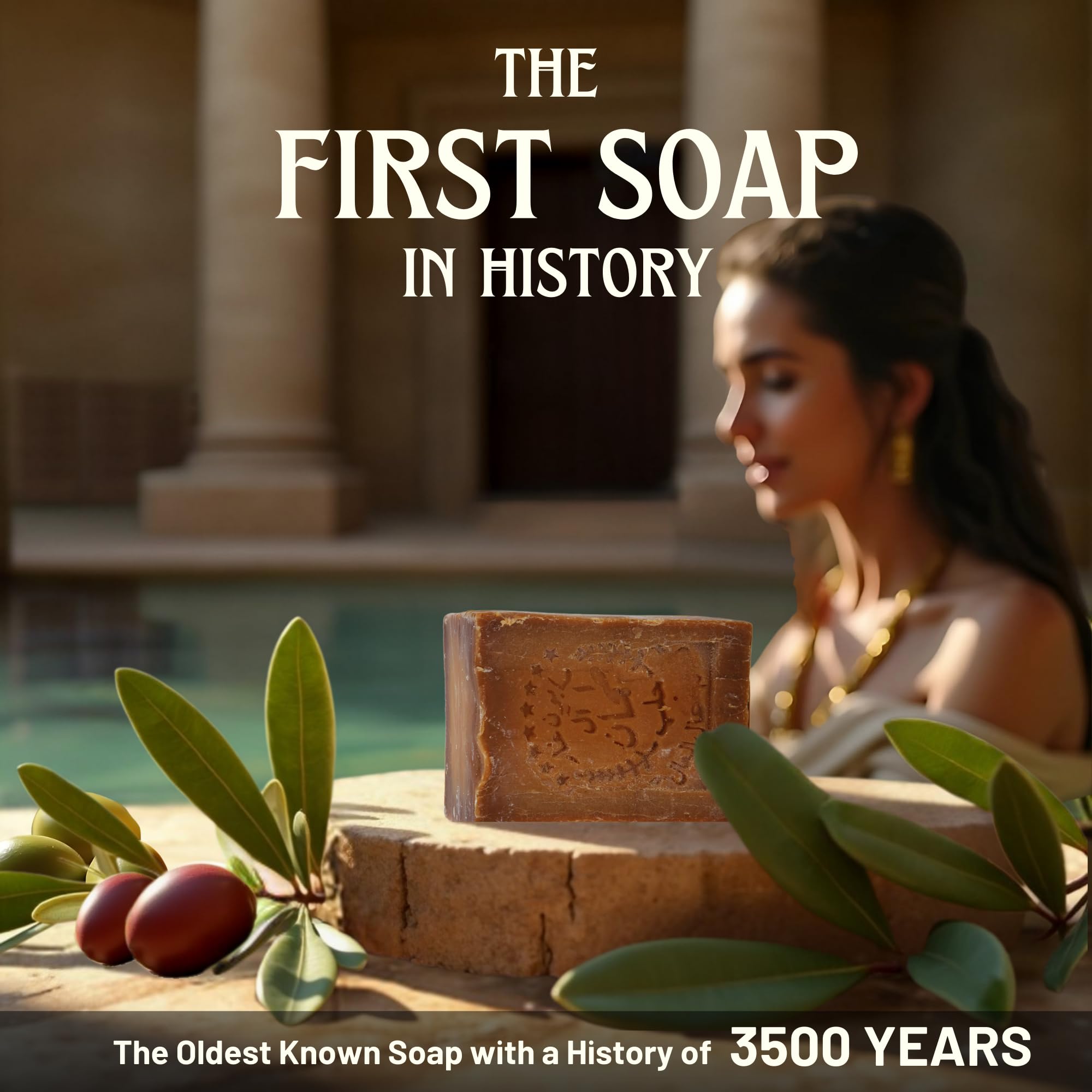 BOX 4 BODY Aleppo soap close-up texture highlighting cured surface and olive oil richness