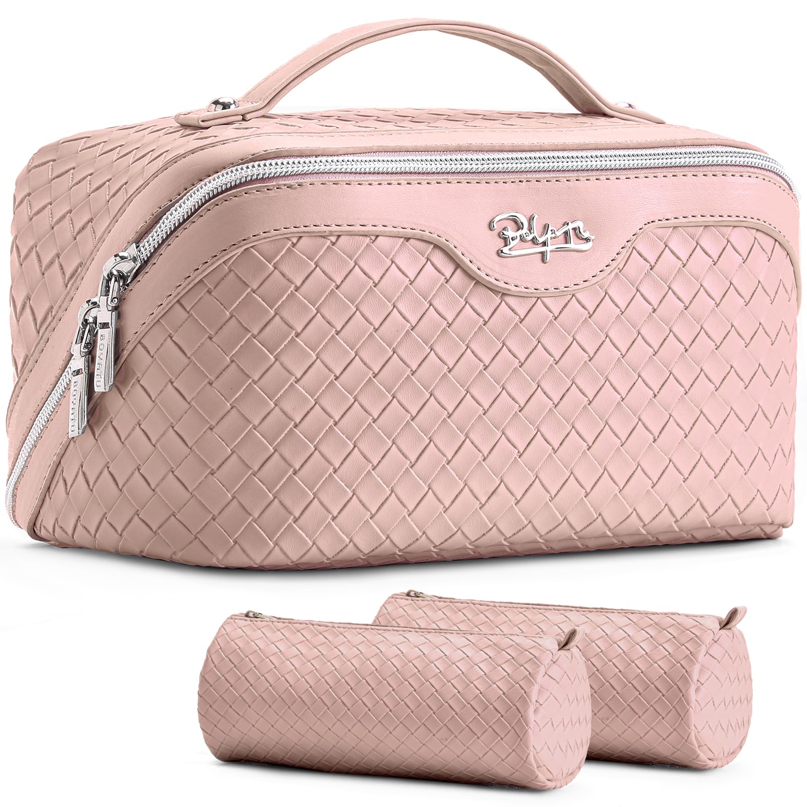 BOYATU front pouch view showing elegant quilted exterior and zipper, stylish protection