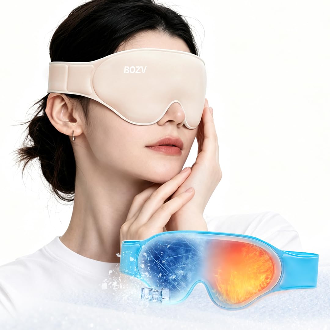 BOZV beige mask front view showing blackout fit and comfortable Lycra