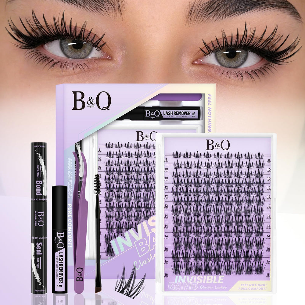 B&Qaugen front packaging of Bella Lash Clusters kit showing included tools and clusters for fast application
