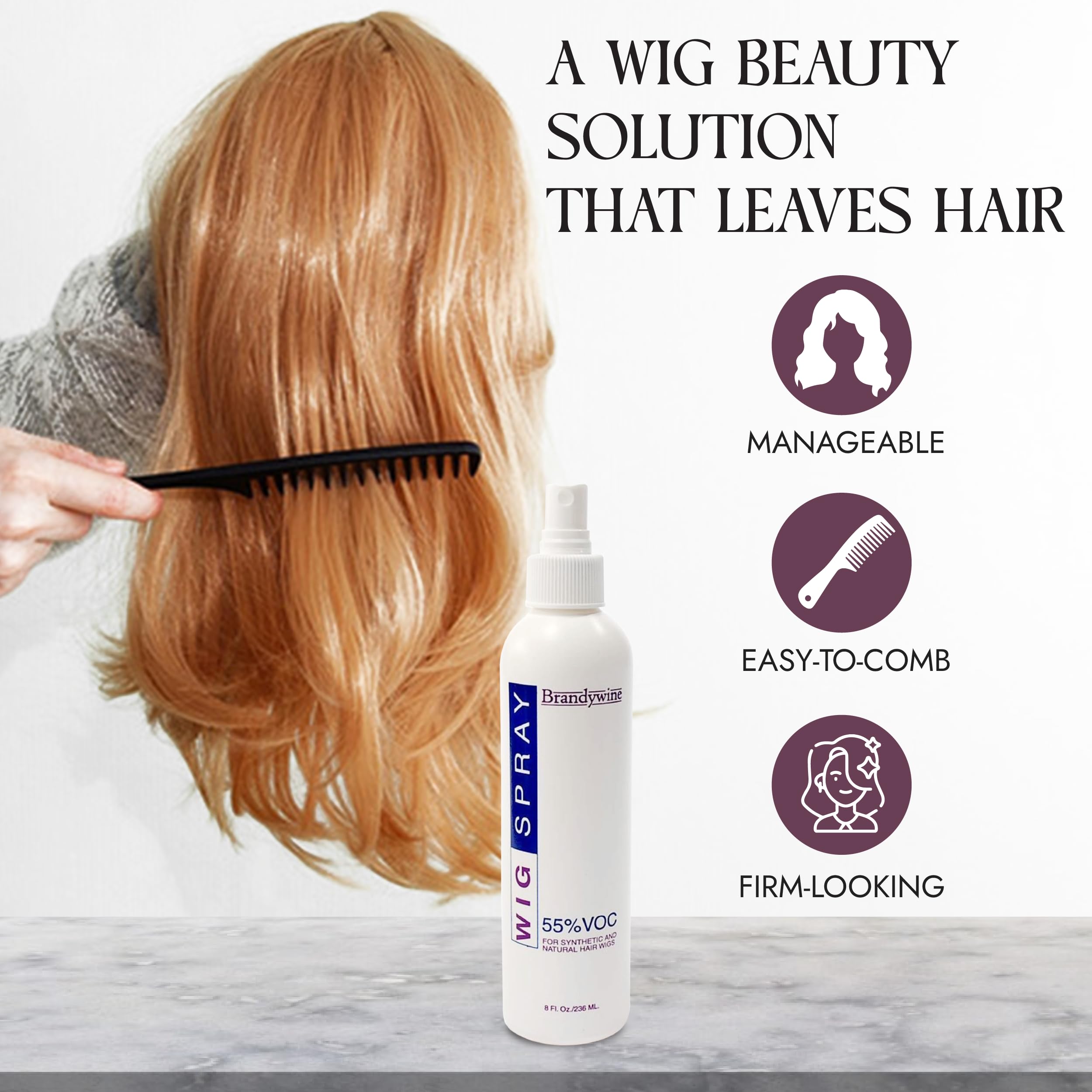 Brandywine being applied to a wig demonstrating refreshing and deodorizing benefit