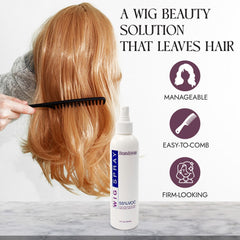 Brandywine being applied to a wig demonstrating refreshing and deodorizing benefit