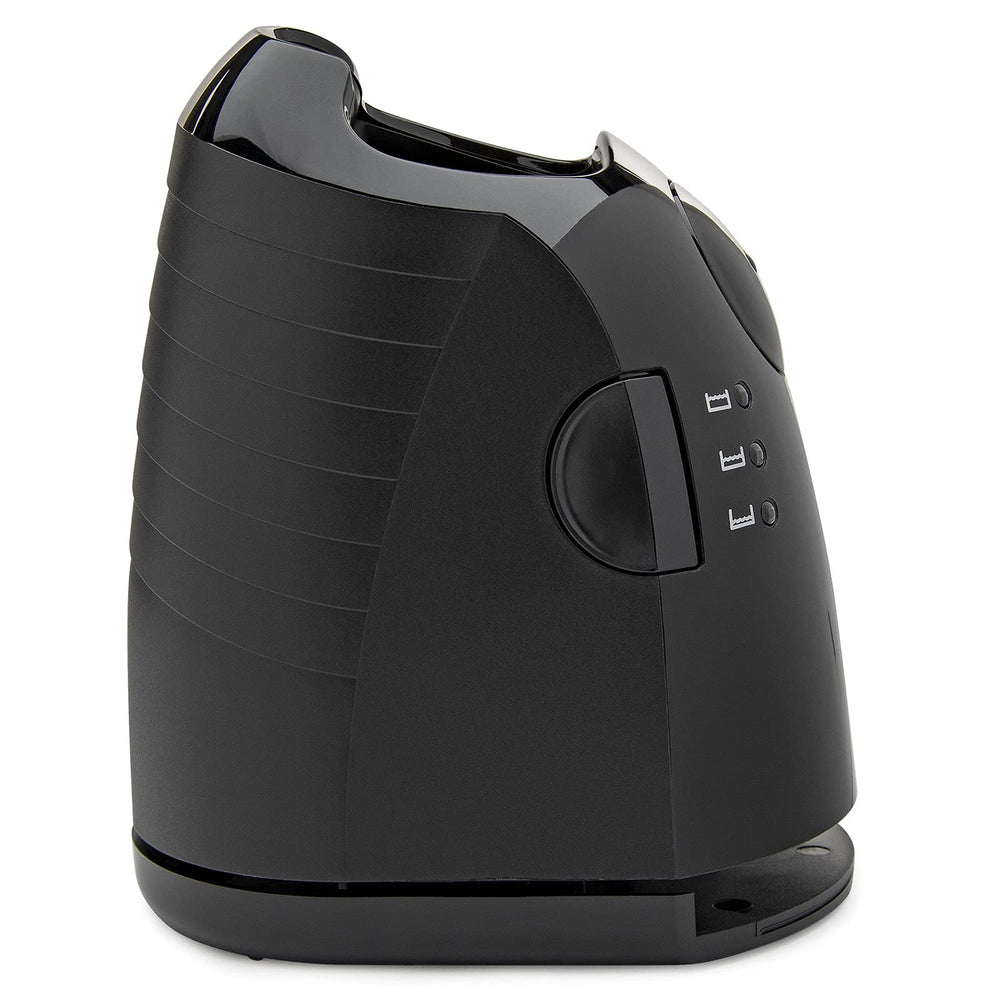 Braun charging base with shaver docked illustrating cleaning and charging use