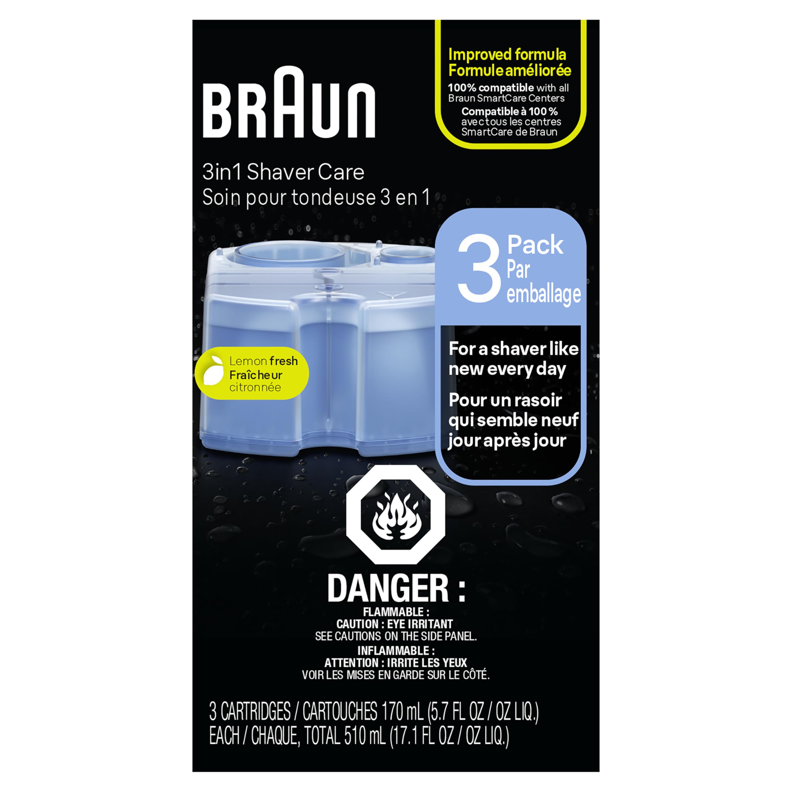 side-by-side blades before and after Braun CCR cleaning showing performance benefit