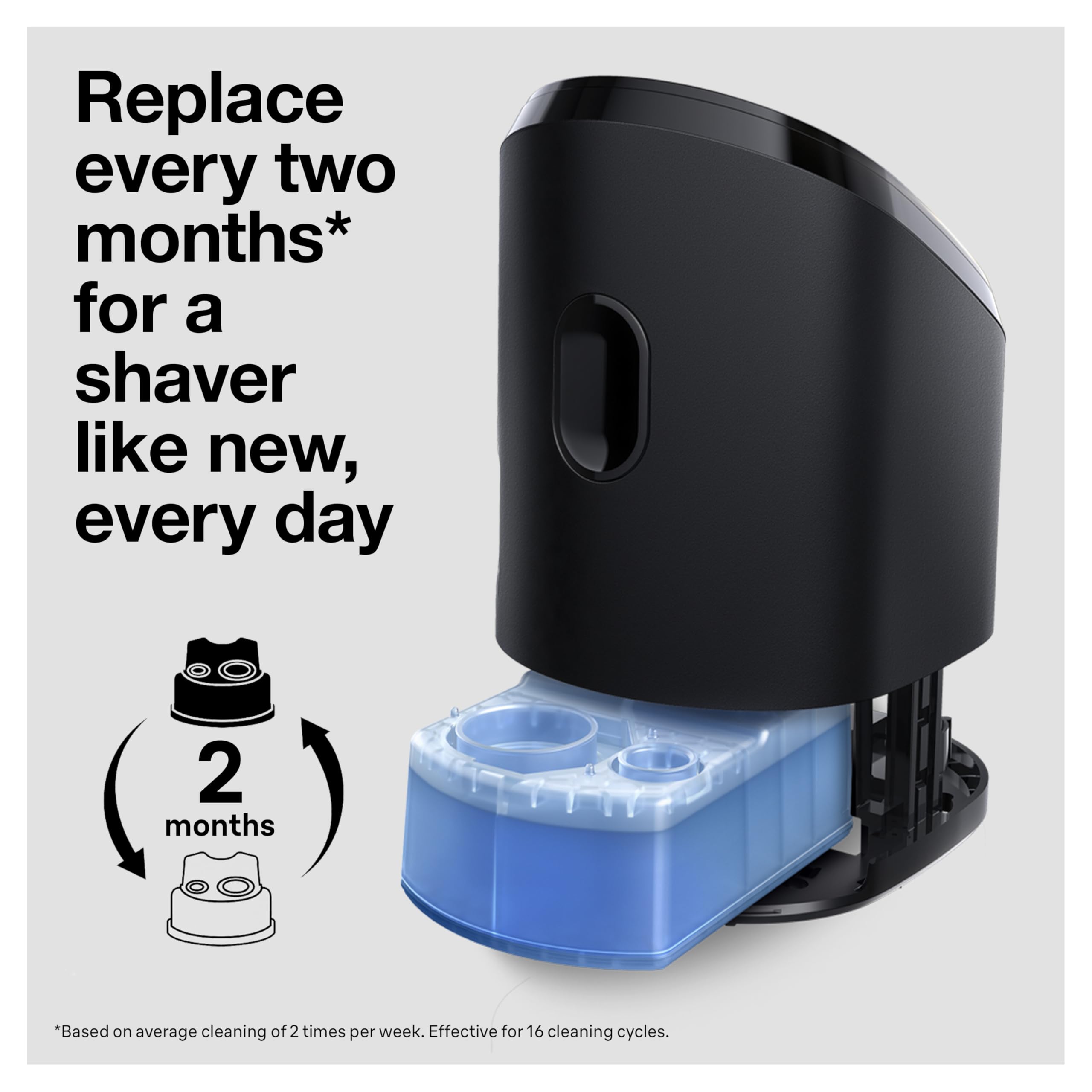 Braun CCR cartridges on bathroom shelf in lifestyle scene showing fresh scent benefit