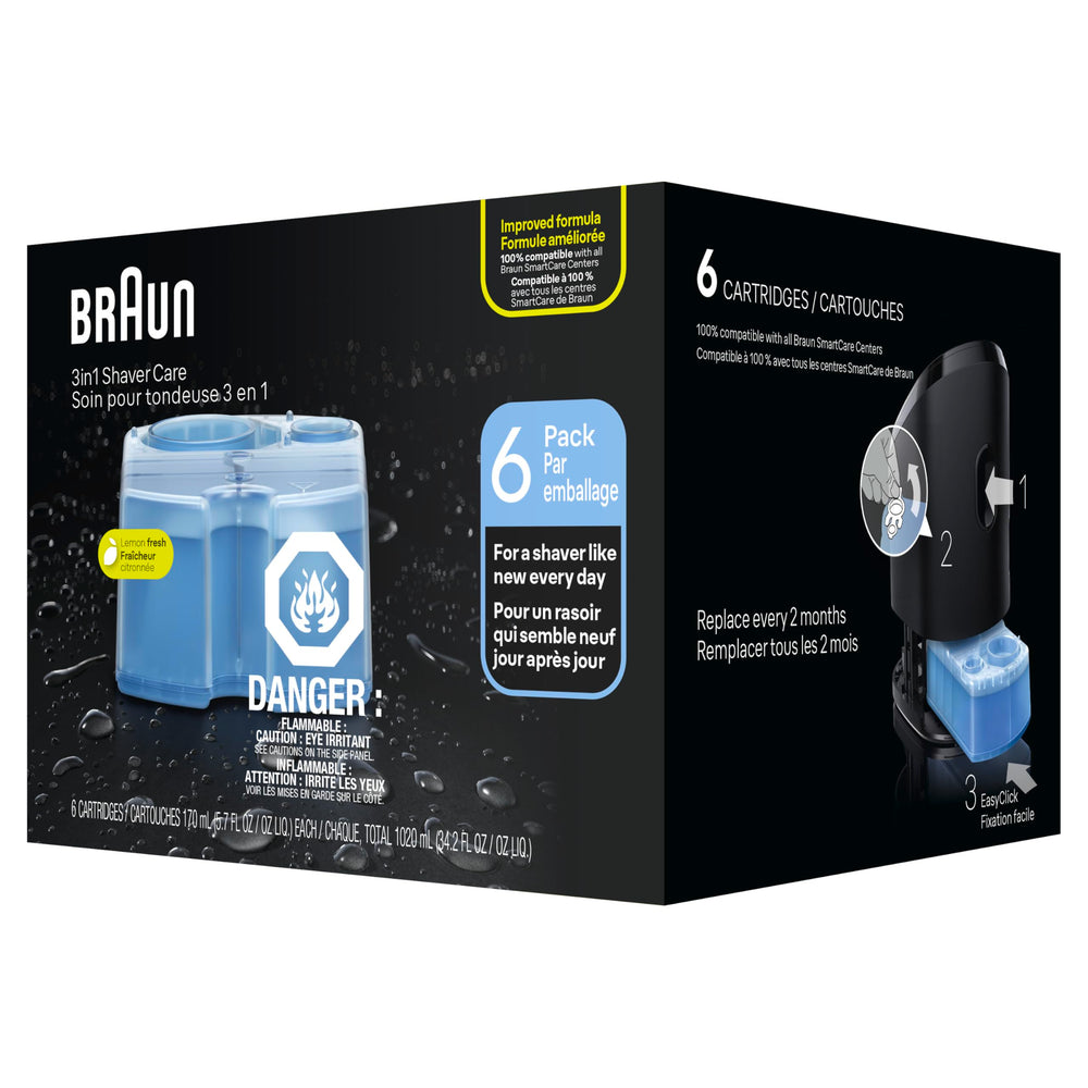 Braun cartridge beside lemon suggesting lemon-fresh fragrance after cleaning