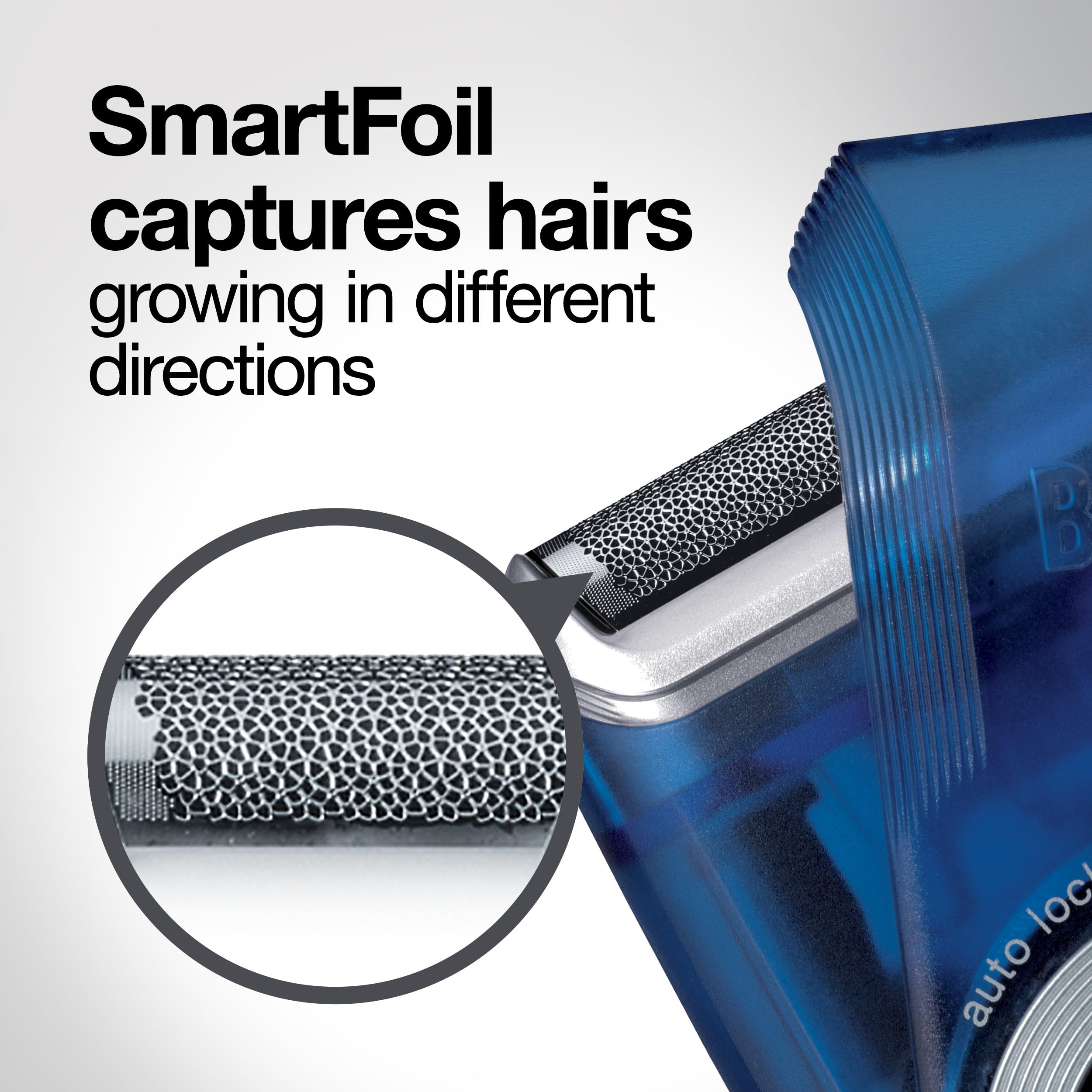 Braun M60b close-up of wide floating foil for comfortable close shaving