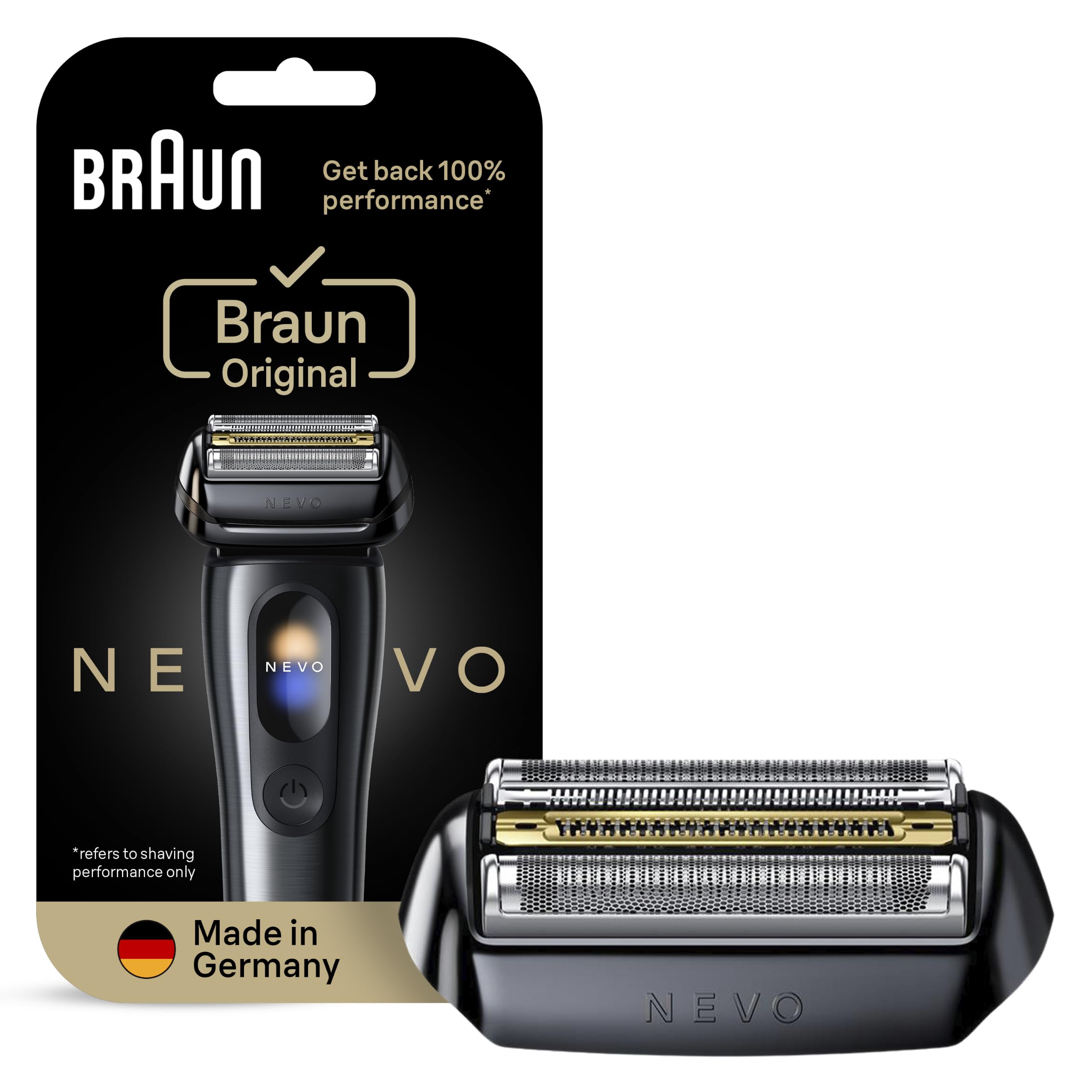Braun NEVO front view showing replacement head for restored shaving performance