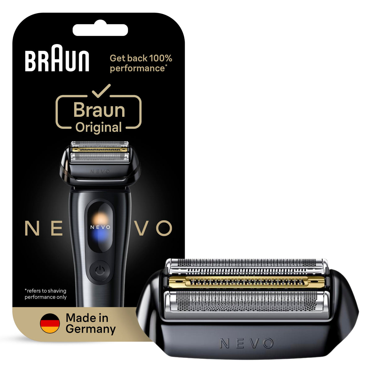 Braun NEVO front view showing replacement head for restored shaving performance