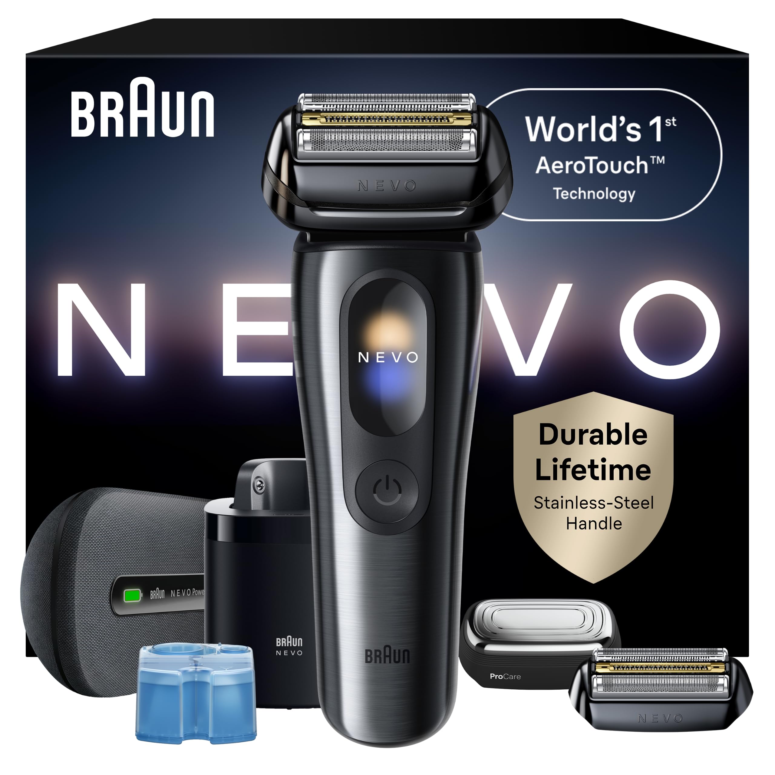 Braun NEVO front view showing sleek design and ergonomic grip benefit