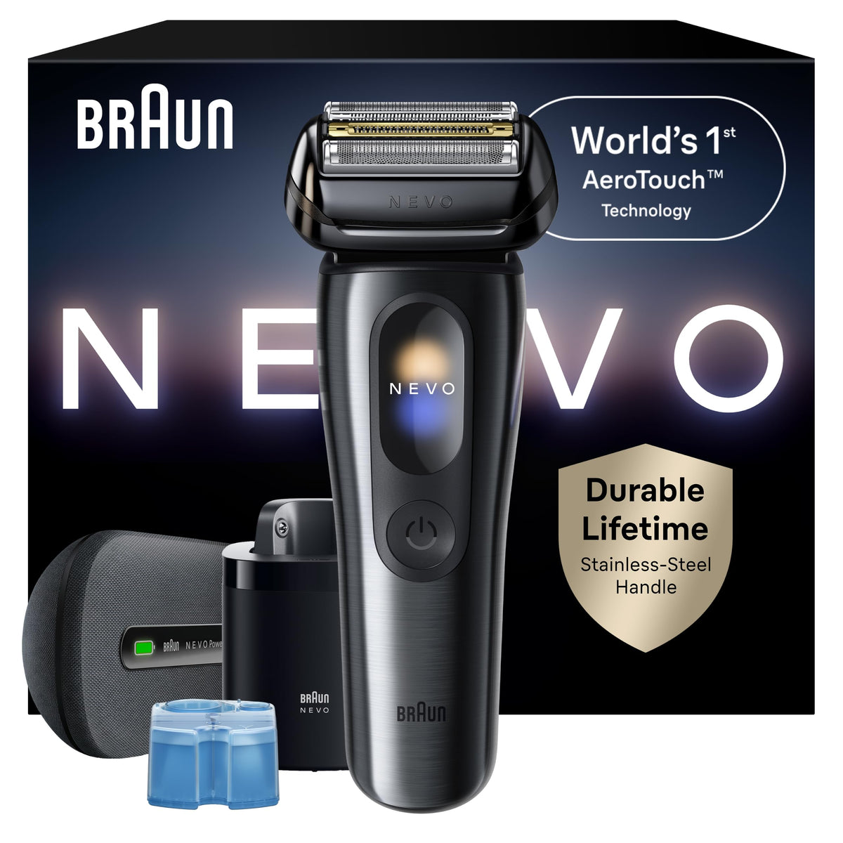 Braun NEVO front view showing sleek design and ergonomic grip benefit