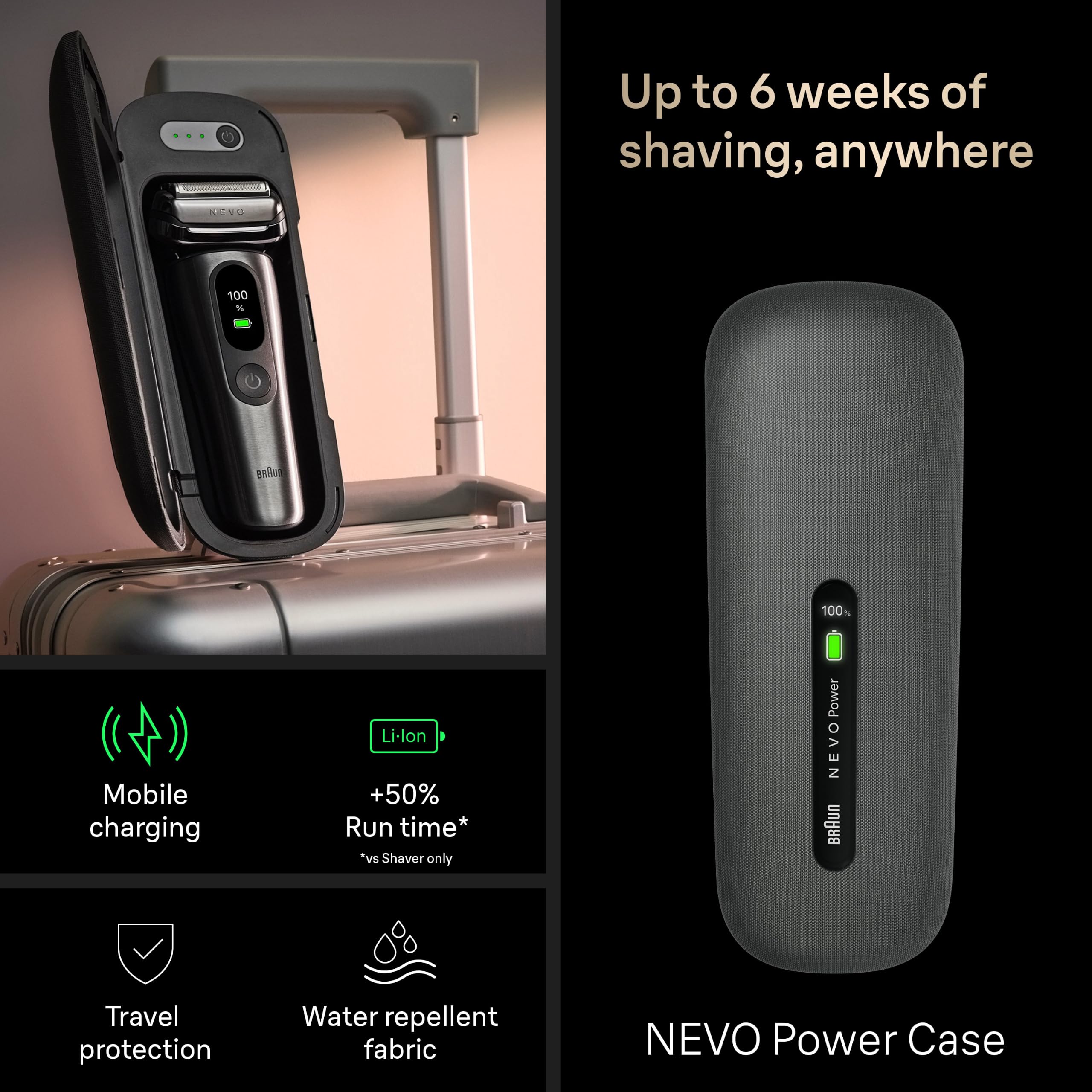 Braun NEVO held in hand for size comparison showing ergonomic portability benefit