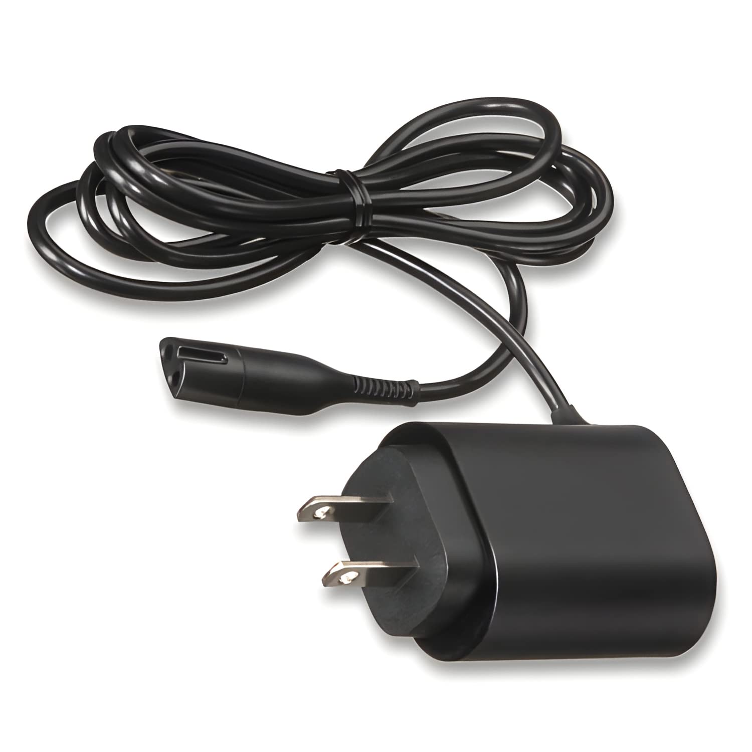 Braun replacement charger front view showing compact black adapter and plug benefit reliable charging