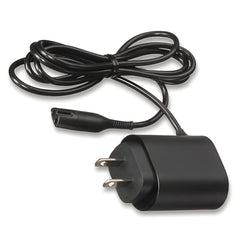 Braun replacement charger front view showing compact black adapter and plug benefit reliable charging