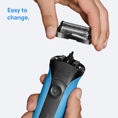 Braun replacement head installed on Series 3 shaver for easy swap