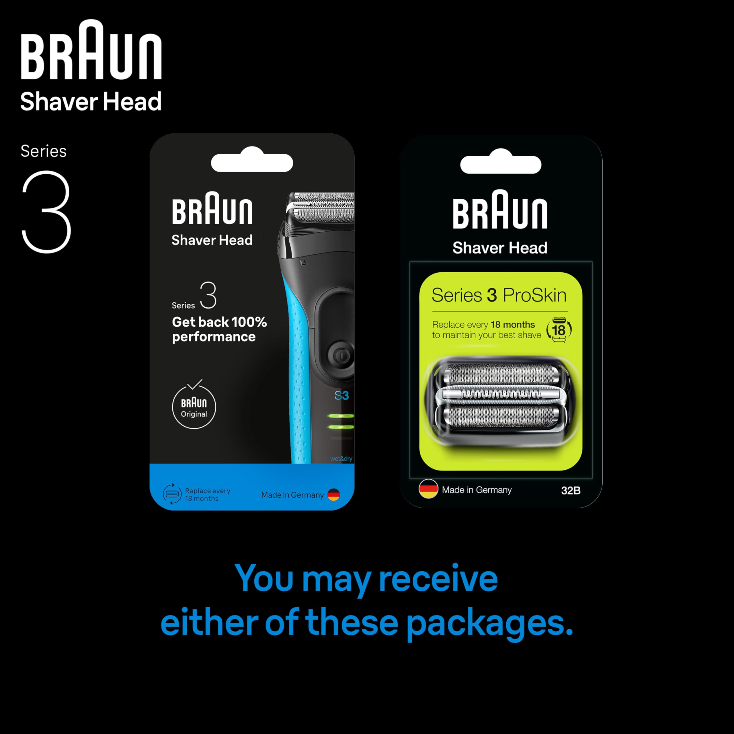 Braun replacement head in bathroom setting for everyday grooming reliability