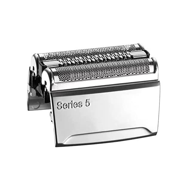 Braun Series 5 cassette in use at neck demonstrating Ultra-Active-Lift trimmer reduces strokes