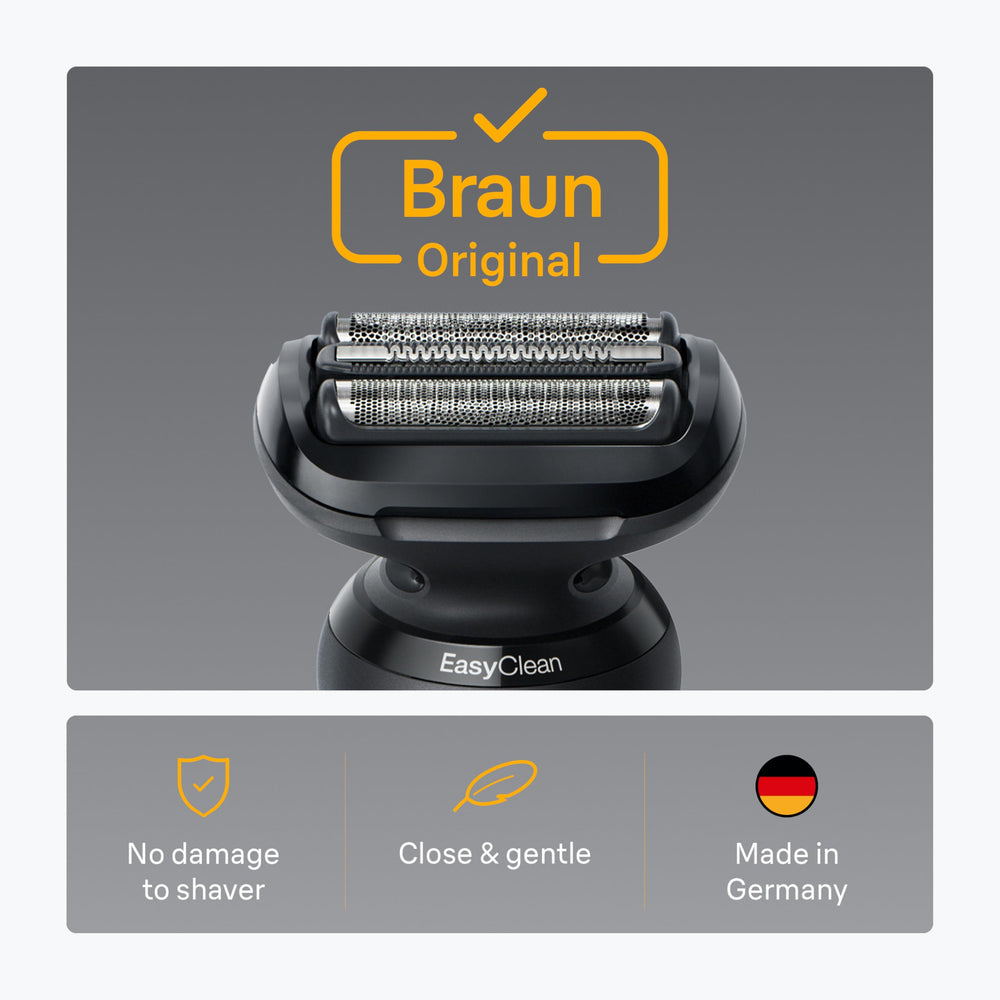Braun Series 5 foil close-up highlighting smooth surface for gentler shaves
