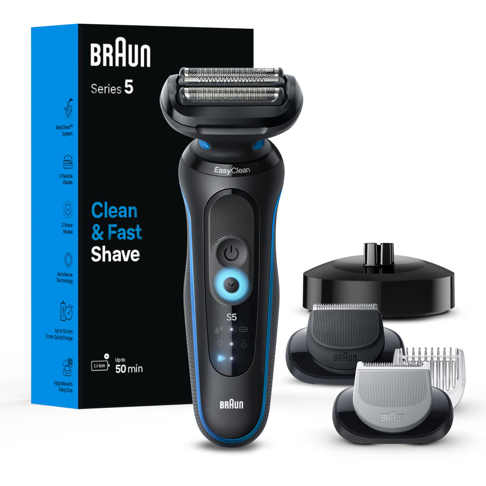 Braun Series 5 front view showing ergonomic handle and controls for comfortable grip