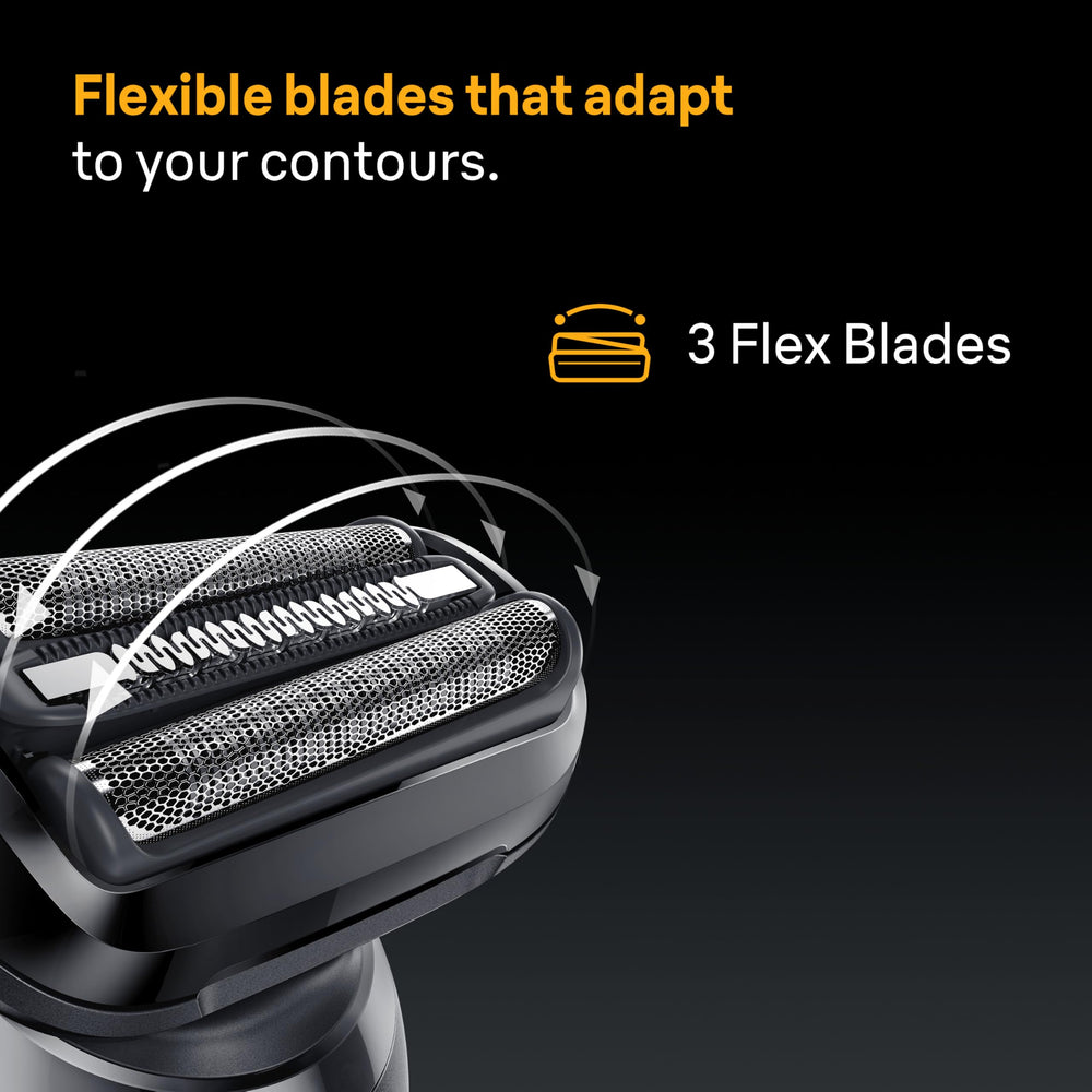 Braun Series 5 head next to ruler showing compact size and easy storage