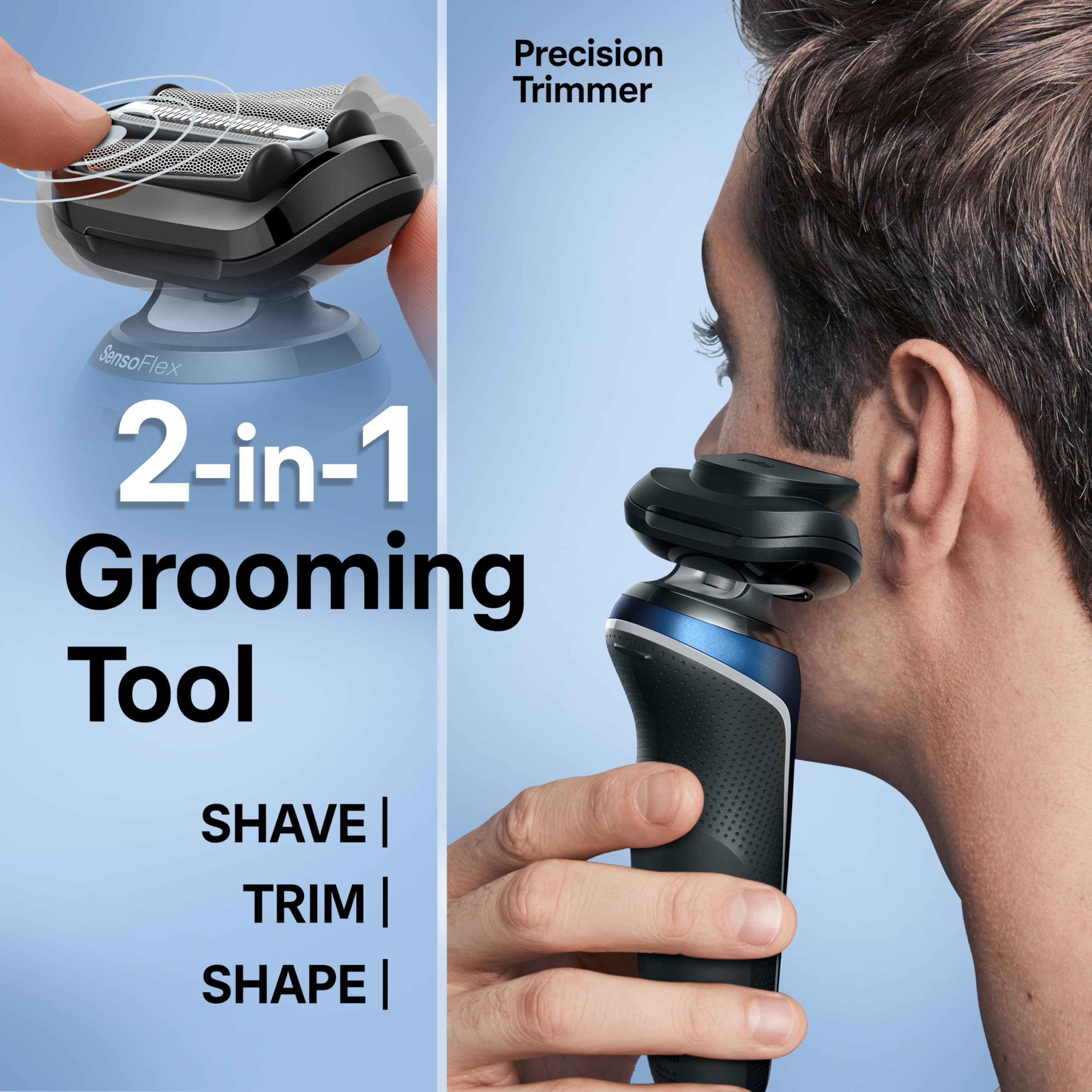 Braun shaver used in shower to demonstrate wet shaving comfort and safety