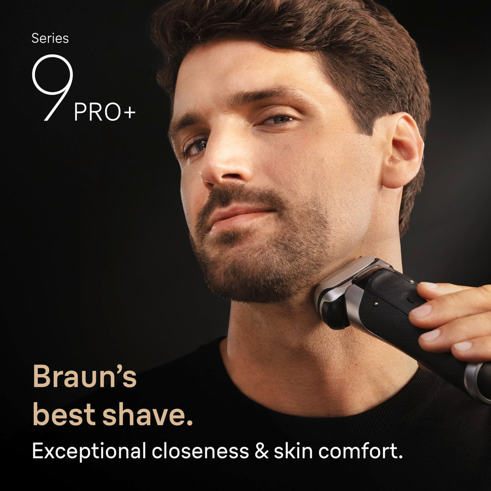 Braun assembled shaver head seated on shaver, showing correct alignment and fit
