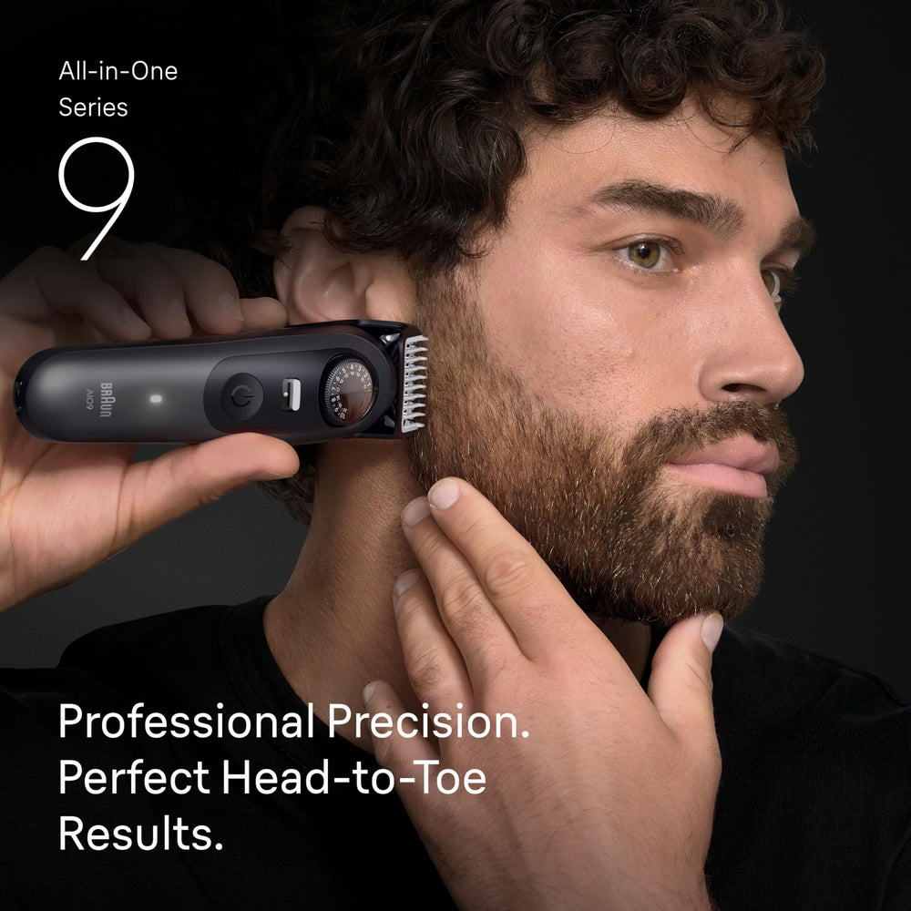 Braun Series 9 PRO precision wheel closeup showing adjustable length control for accuracy