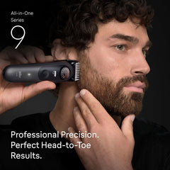 Braun Series 9 PRO precision wheel closeup showing adjustable length control for accuracy