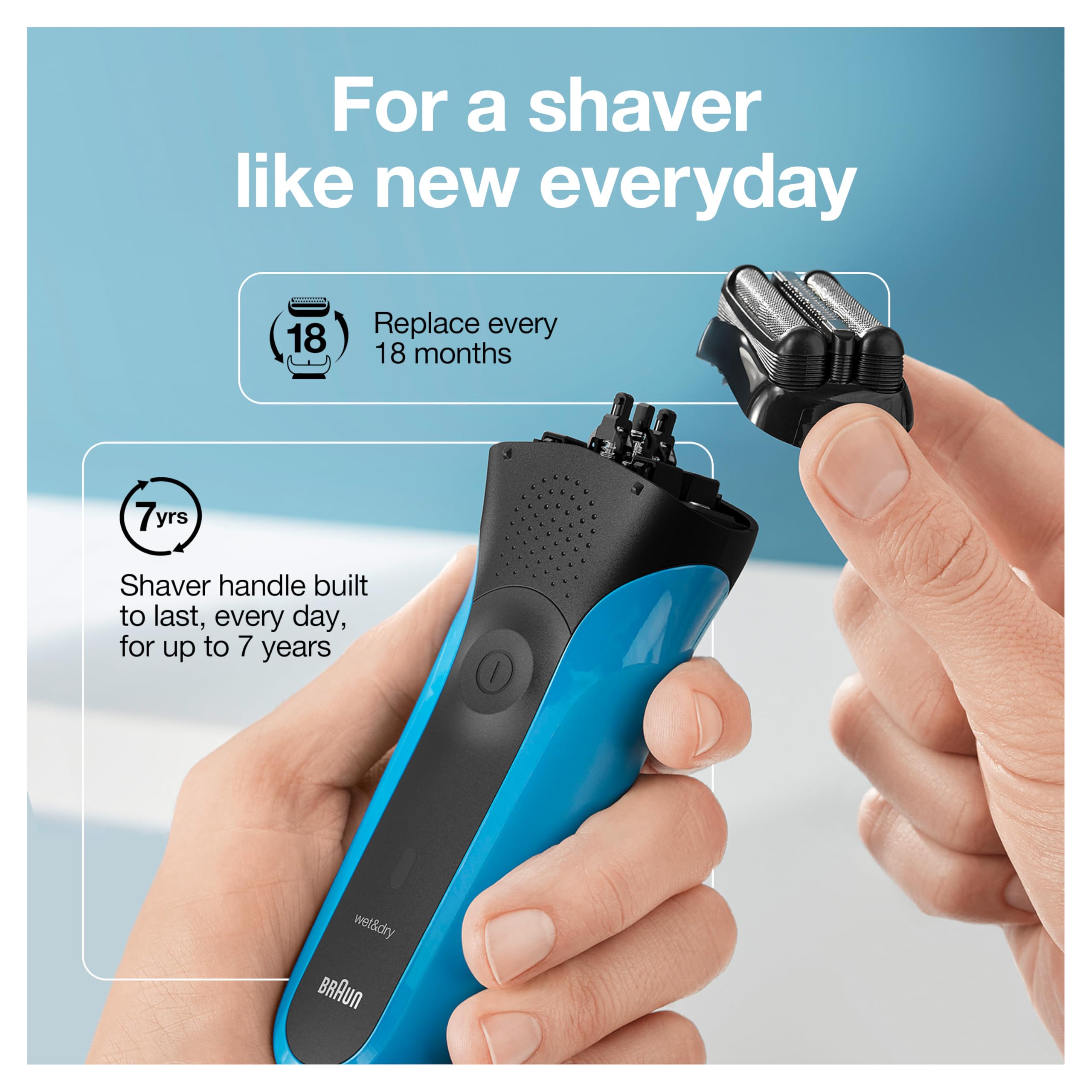 Braun Series 3 displaying battery and quick-charge indicator for fast power