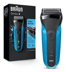 Braun Series 3 front view showing blue body and slim head for precise shaving