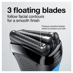 Braun Series 3 detailed shot of middle trimmer capturing longer hairs effectively