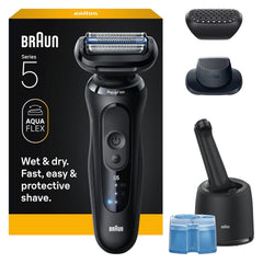 Braun Series 5 front packaging showing shaver and Clean & Charge benefit