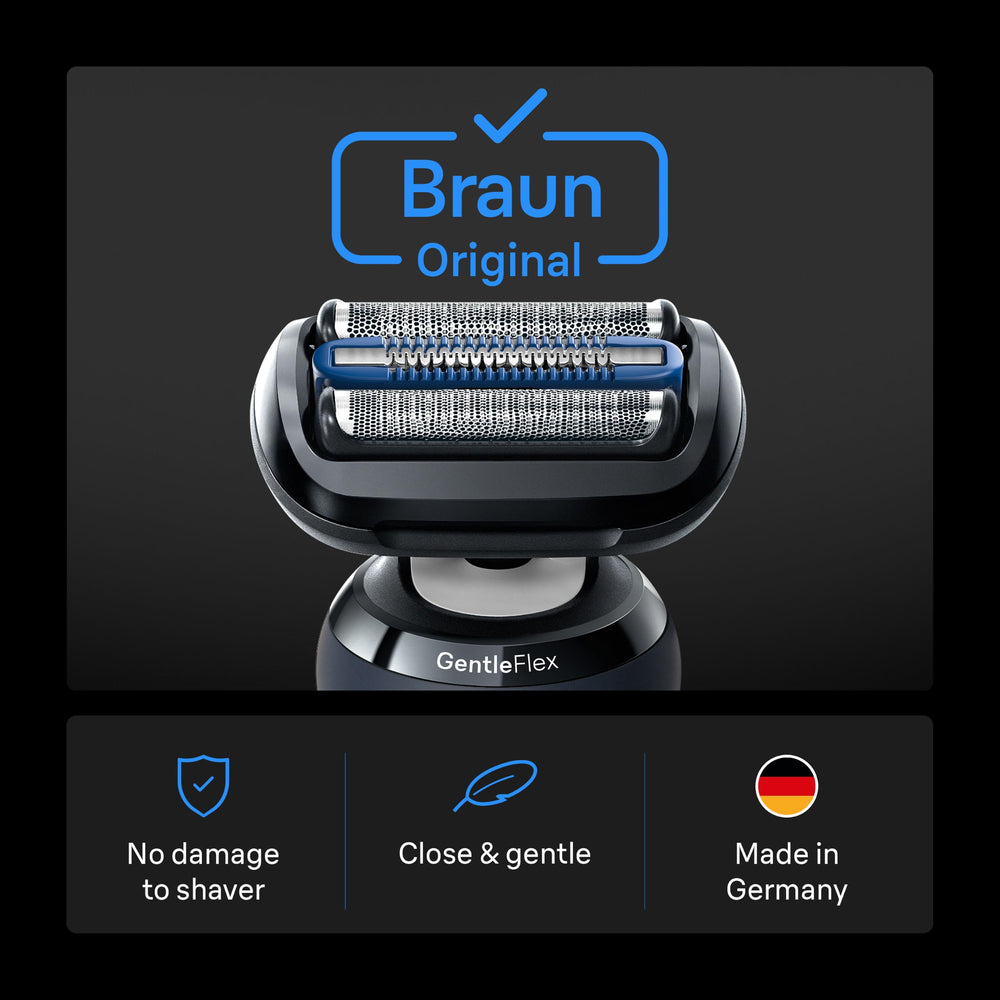 Braun foil close-up revealing micro-perforations for gentler, closer shaves