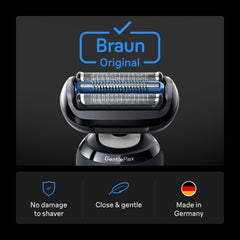 Braun foil close-up revealing micro-perforations for gentler, closer shaves