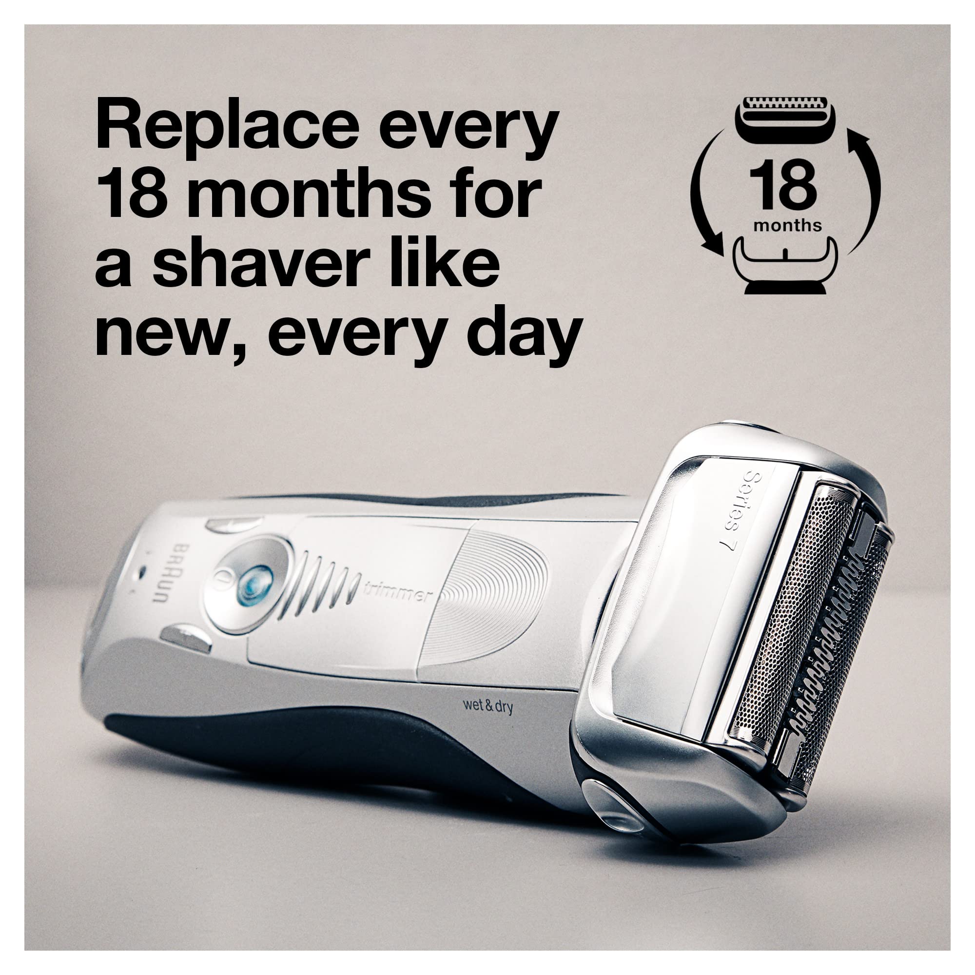 Braun Series 7 hand clicking new cassette on demonstrating easy tool-free replacement