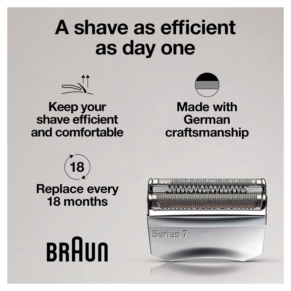 Braun Series 7 side profile mounted on shaver for better contour contact and comfort