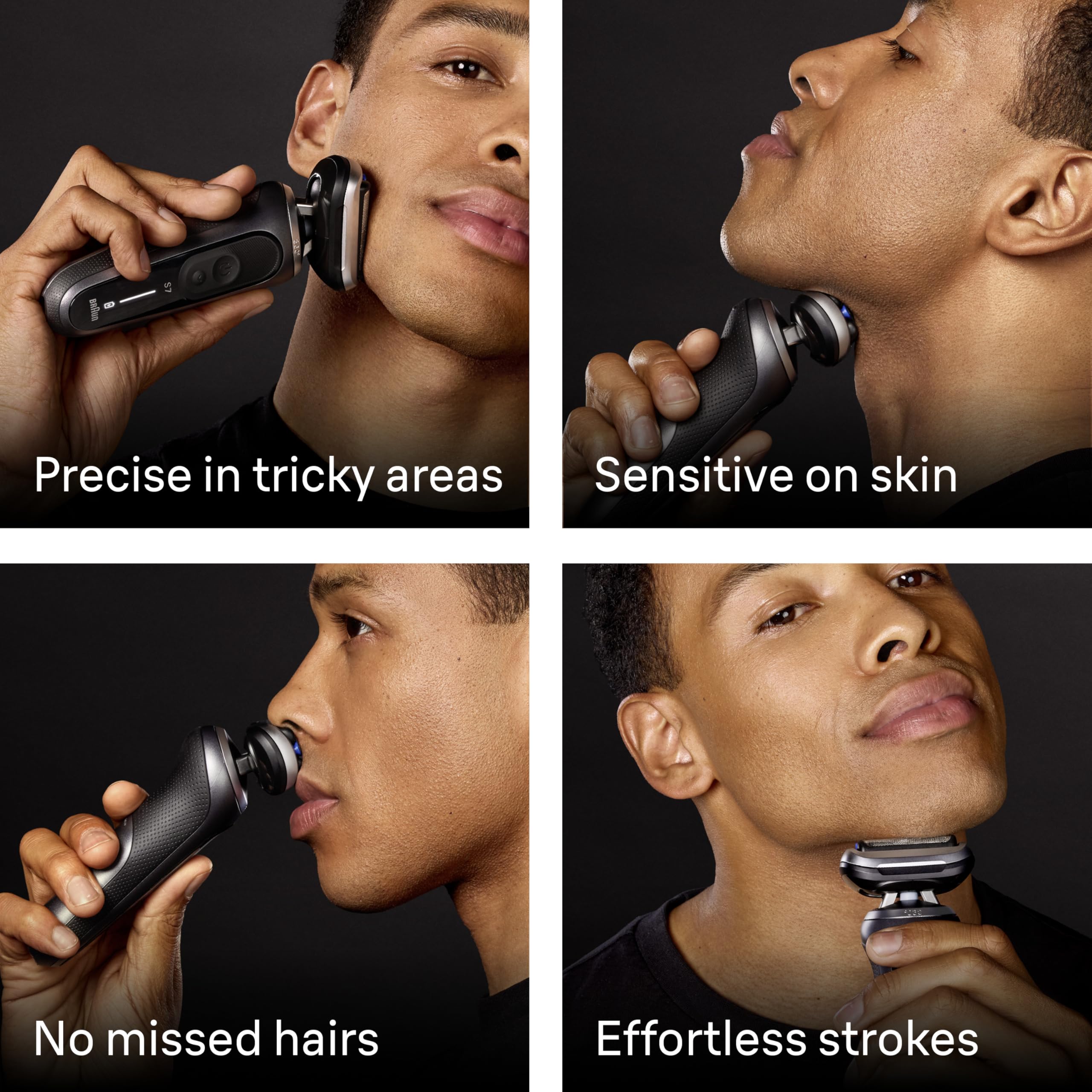 Braun Series 7 7120s precision trimmer deployed for neat sideburns and moustache styling