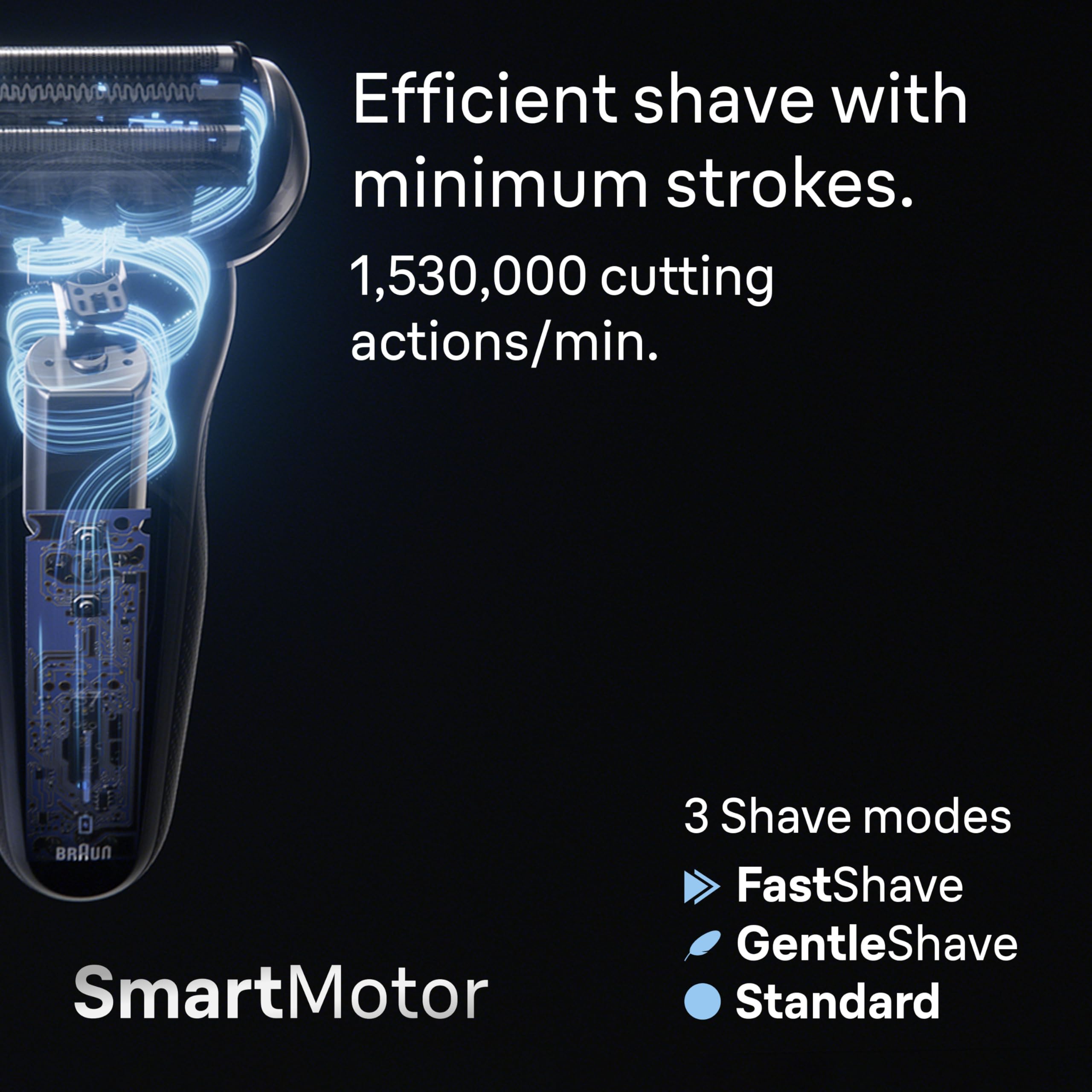 Braun Series 7 7120s control panel lit showing Turbo mode for powerful beard cutting